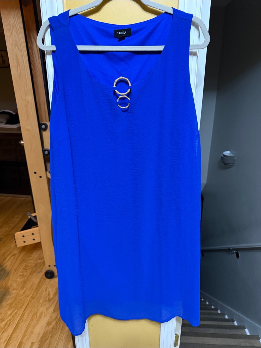 TACERA 2X Royal Blue Sleeveless Dress Gold Ring Neckline A-Line